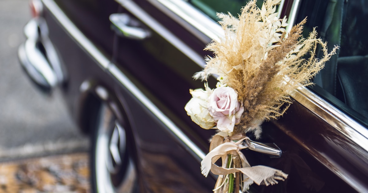 Decorated wedding car with flower bouquet ready for a bridal ceremony in Singapore